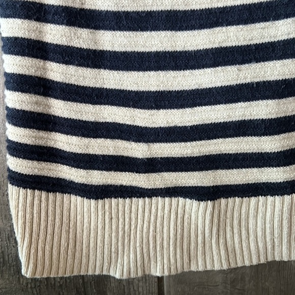 MADEWELL Stripe Button-Back Pullover Sweater Women’s Small OATMEAL NAVY top - Picture 3 of 5